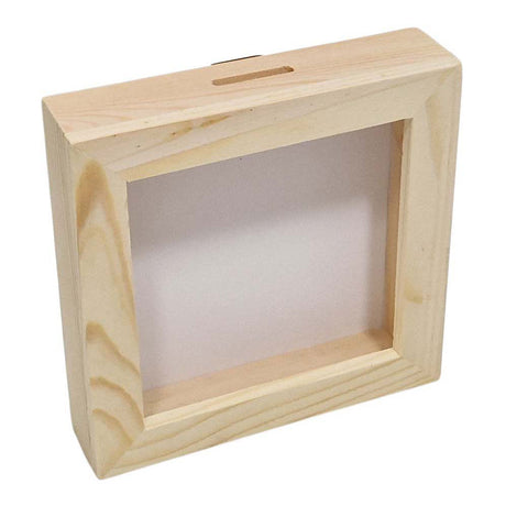 Playwood houten spaarpot plexiglas met witte achterkant klein