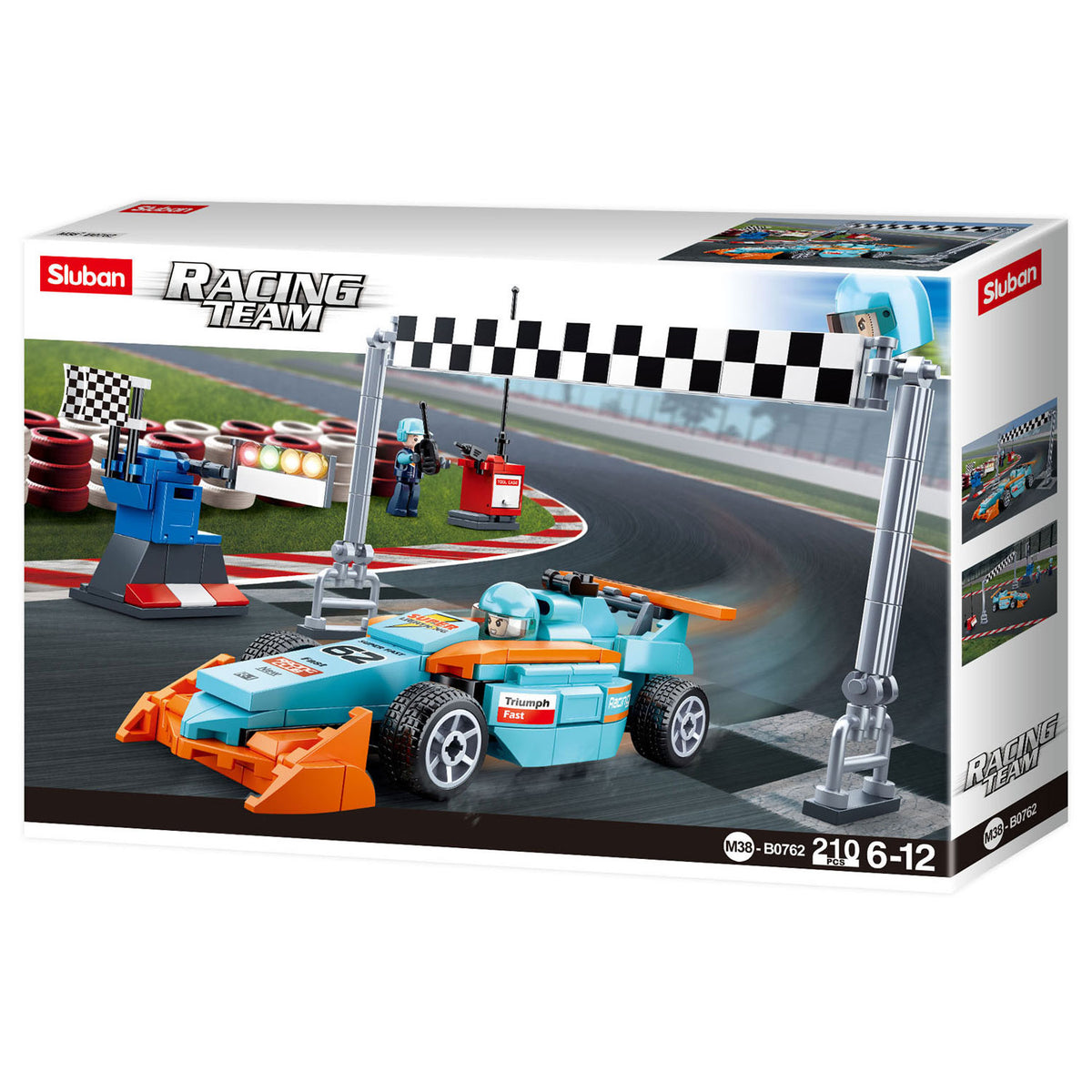 Sluban racing team klein circuit bouwspeelgoed kinderen vanaf 6 jaar – constructiespeelgoed bouwdoos met 210 bouwstenen – m38-b0762