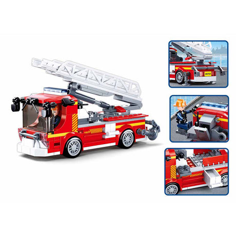 Sluban fire brandweerauto met telescoopladder ladderauto bouwspeelgoed kinderen vanaf 6 jaar – constructiespeelgoed bouwdoos met 343 bouwstenen – m38-b0966