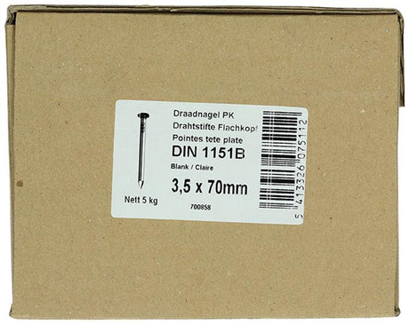 1015649 - doos 5 kg. nagels platte kop 3,5x70 mm | 2 stuks