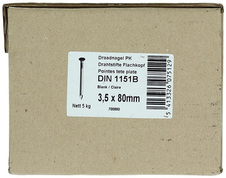 1015650 - doos 5 kg. nagels platte kop 3,5x80 mm | 2 stuks
