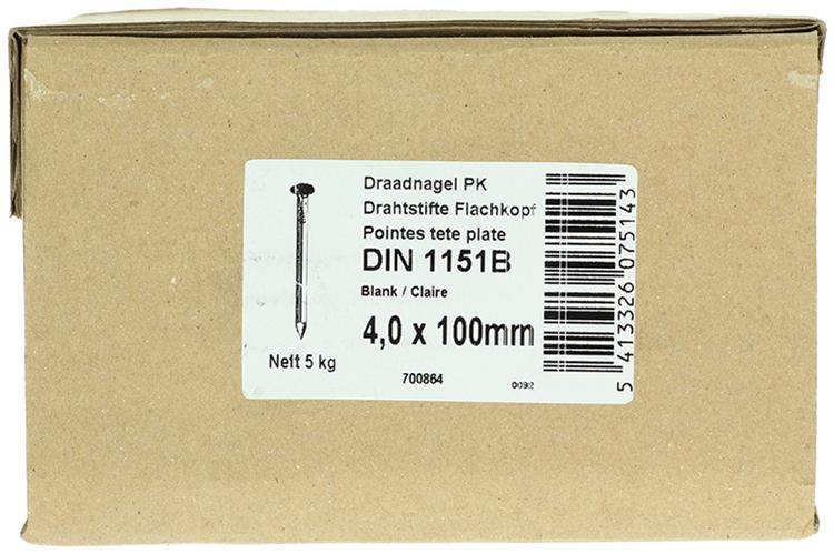 1015652 - doos 5 kg. nagels platte kop 4,0x100 mm | 2 stuks