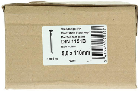 1015654 - doos 5 kg. nagels platte kop 5,0x110 mm | 2 stuks