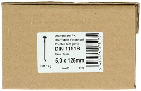 1015655 - doos 5 kg. nagels platte kop 5,0x125 mm | 2 stuks