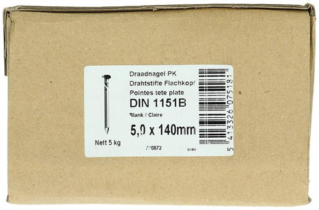 1015656 - doos 5 kg. nagels platte kop 5,0x140 mm | 2 stuks
