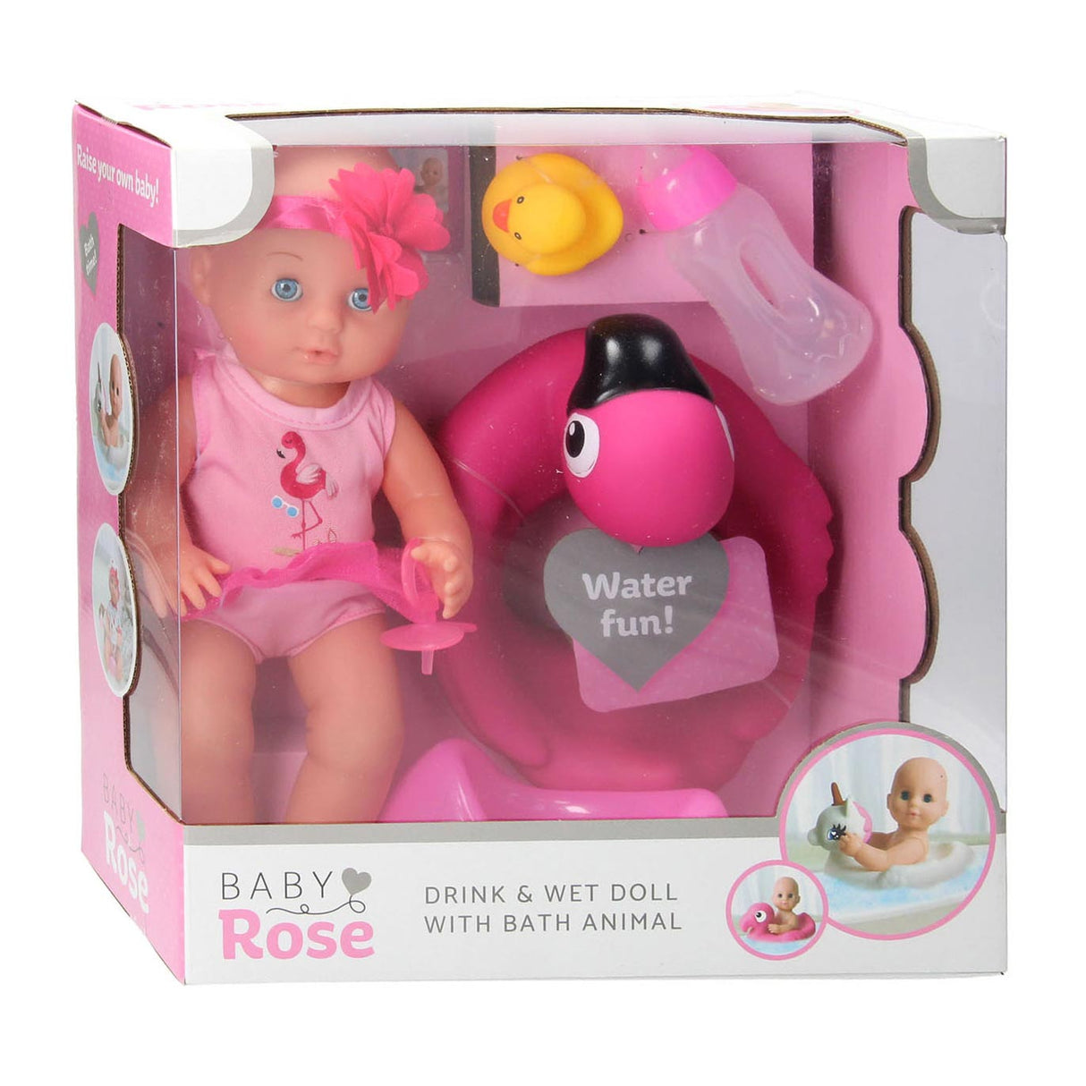 Baby Rose Beber y Plaspop, 30 cm con accesorios