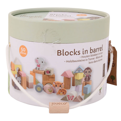 Joueco jouéco® - the wildies family houten blokken in ton 50 stuks