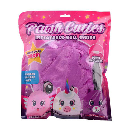 Johntoy opblaasbare pluche cutie's 30cm incl. pomp assorti