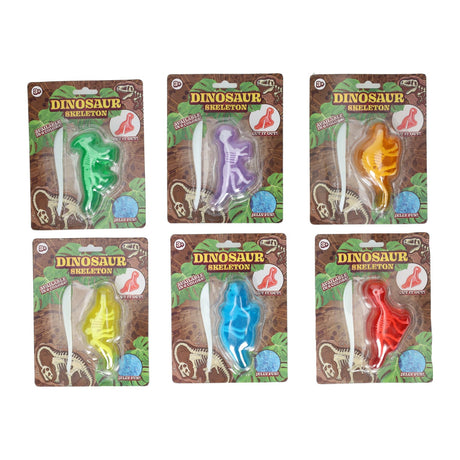 Johntoy cut out dino slijm skelet op kaart 6 assorti
