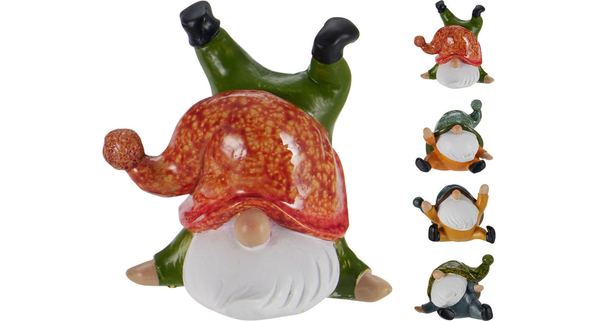 Tafel deco gnome polyester 7x7,5x6,3cm 4 assortie