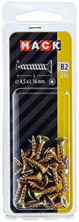 Mack 1017240 - spaanplaatschroef vz kop geelverz.26 st 4,5 x 16 mm | 10 stuks