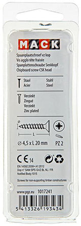 Mack 1017241 - spaanplaatschroef vz kop geelverz.24 st 4,5 x 20 mm | 10 stuks