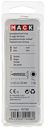 Mack 1017302 - spaanplschr.vzkop-zelfb. geelverz.20 st 4,5 x 25 mm | 10 stuks