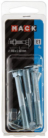 Mack 1017582 - houtbout + moer staal verzinkt4 st m8 x 60 mm | 5 stuks