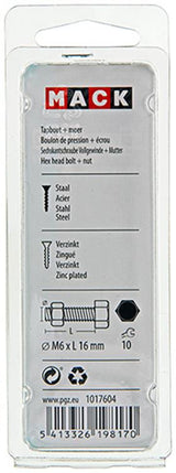 Mack 1017604 - tapbout + moer staal verzinkt 15 st m6 x 16 mm | 10 stuks