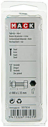 Mack 1017614 - tapbout + moer staal verzinkt 5 st m8 x 35 mm | 5 stuks