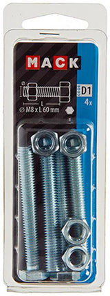 Mack 1017617 - tapbout + moer staal verzinkt 4 st m8 x 60 mm | 10 stuks
