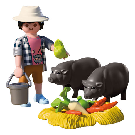 Playmobil country boerderij speelgoed boer met hangbuikzwijn 72171.