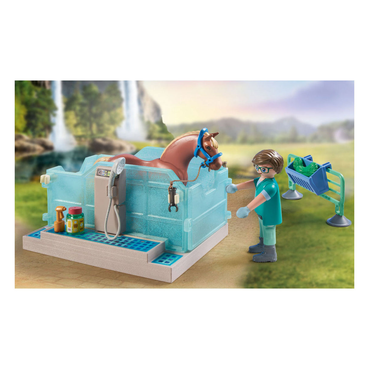 Playmobil Horses nebo Waterfall Horse Therapy Veterinární praxe 71352