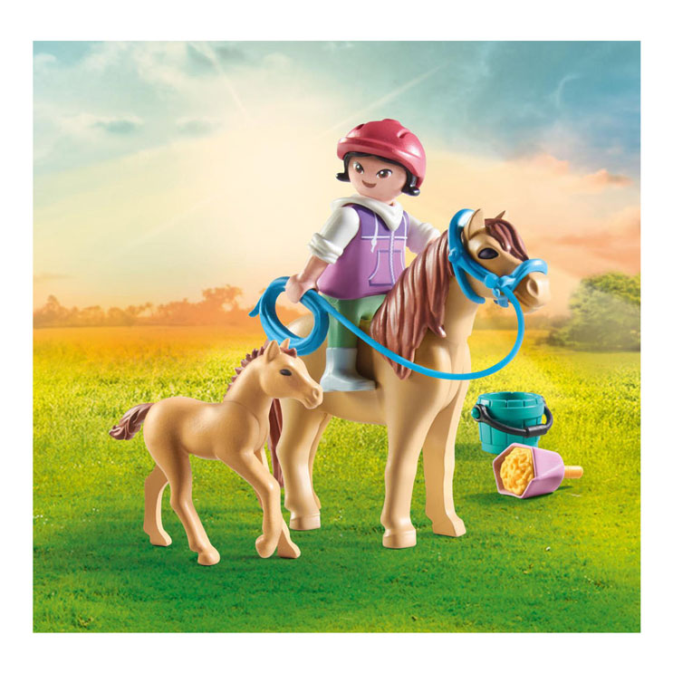 Playmobil hester eller fossefall med ponni og føll 71498