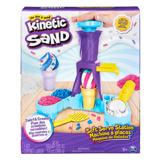 Kinetic sand - softijsjes speelset met 396 g origineel in blauw roze en wit - 2 ijshoorntjes en 2 stuks gereedschap - sensorisch speelgoed