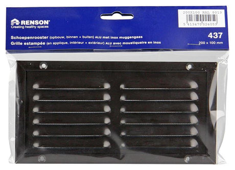 Renson 1006346 - schoepenrooster + kader + mug.opbouw 437 ral8019 200x100mm | 1 stuks