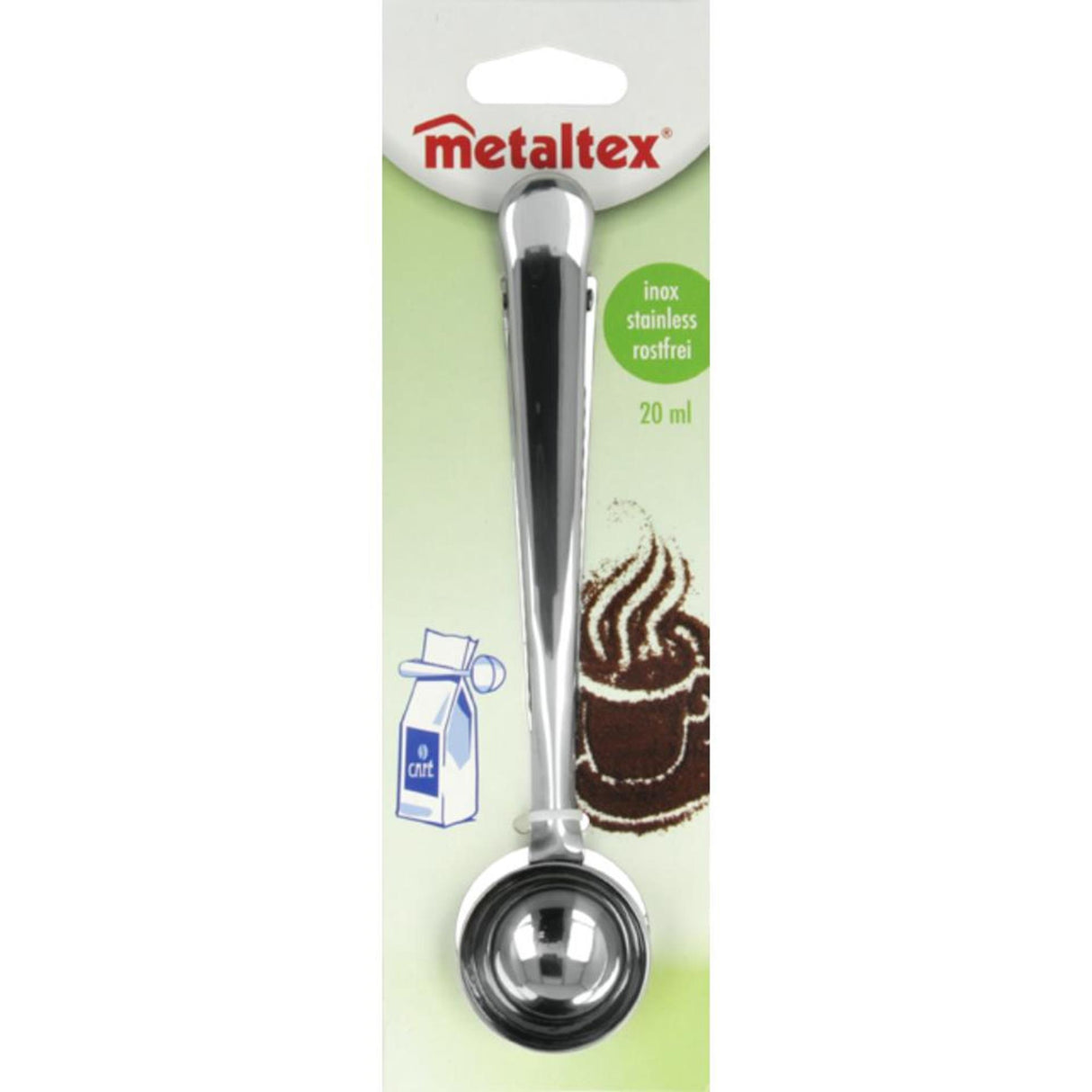 Metaltex koffiemaatschepje zakkensluiter