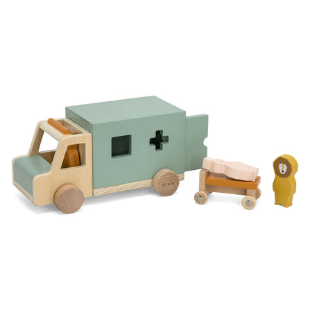 Trixie houten speelgoed - ambulance auto - speelgoedauto voor kinderen - ziekenwagen - voor jongens en meisjes - fsc