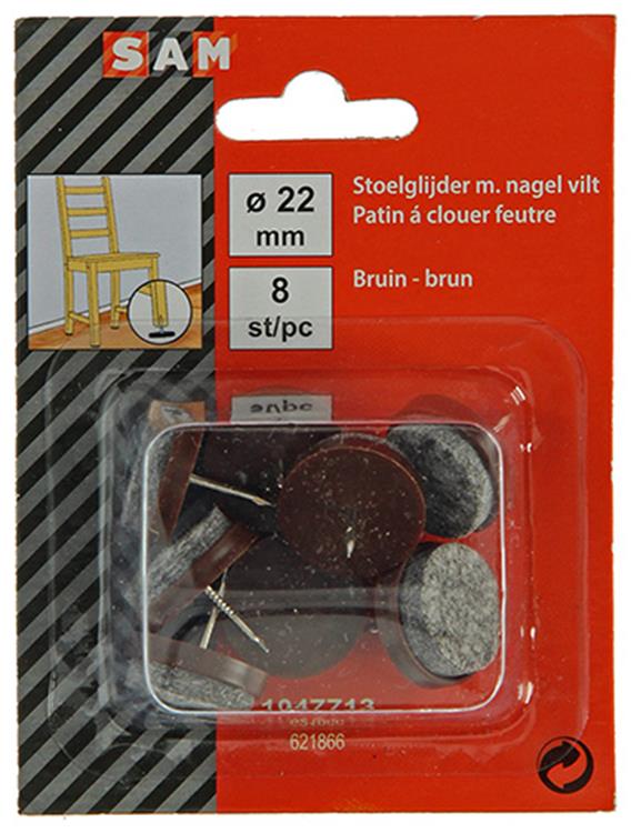 Mack 1047713 - stoelglijder met nagel vilt bruin ø 22 mm 8 st pcs | 6 stuks