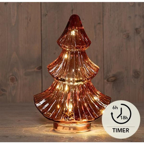 Anna's collection 10led kerstboompje glas 3xaaa batterij met timer 15,5x9,5xh24cm bordeaux