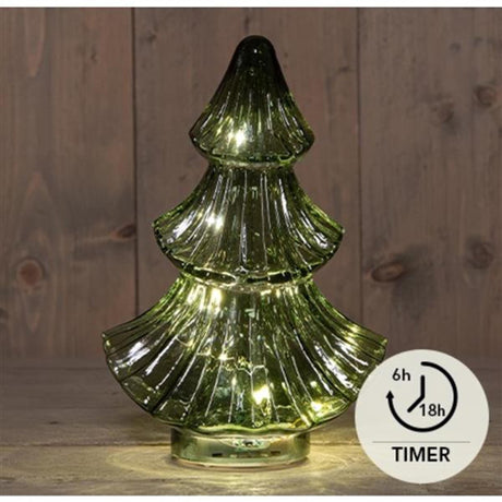 Anna's collection 10led kerstboompje glas 3xaaa batterij met timer 15,5x9,5xh24cm groen