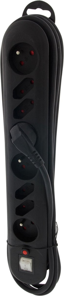 Exin stekkerdoos - 8-voudig met 4x euro-stekker en 4x geaarde stekker - aan-uit schakelaar - snoerdikte 3x1.5 mm² - snoerlengte 3 meter - thermische beveiliging - max. 3500 watt - zwart