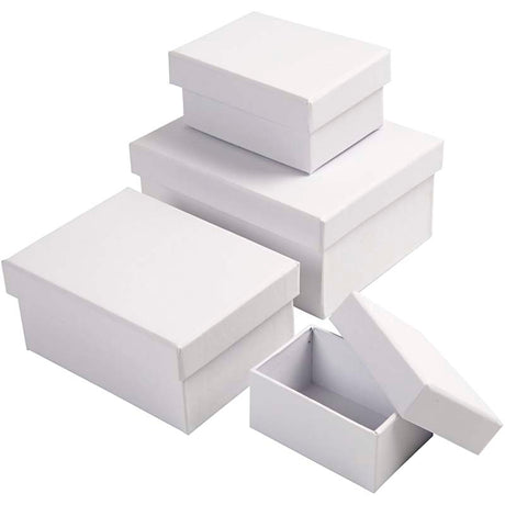 Creativ company rechthoekige dozen, afm 5x7,5+7x9,5 cm, afm 8,5x11,5+11x14 cm, wit, 4stuks, h: 3,5+4,5+5,5+6,5 cm