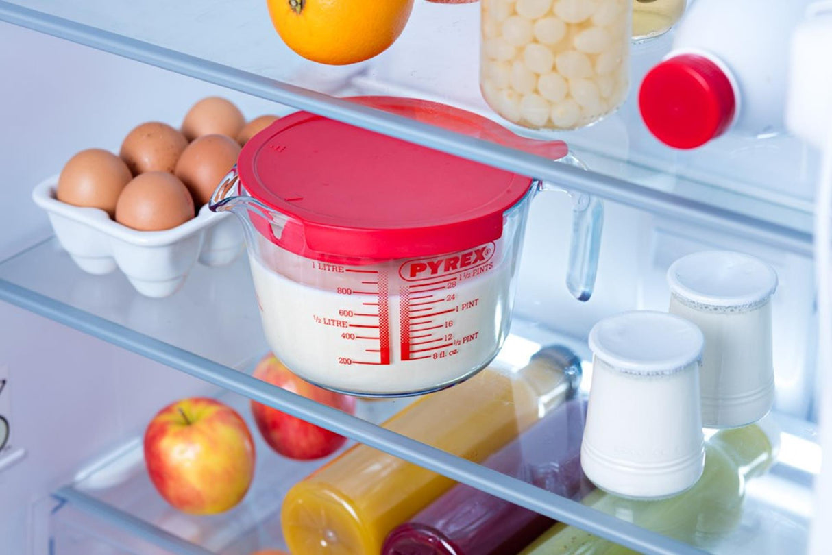 Pyrex maatbeker glas met deksel 1l