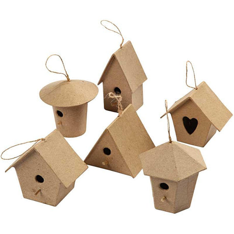 Creativ company vogelhuisjes 7 cm papier-machã© blank 6 stuks