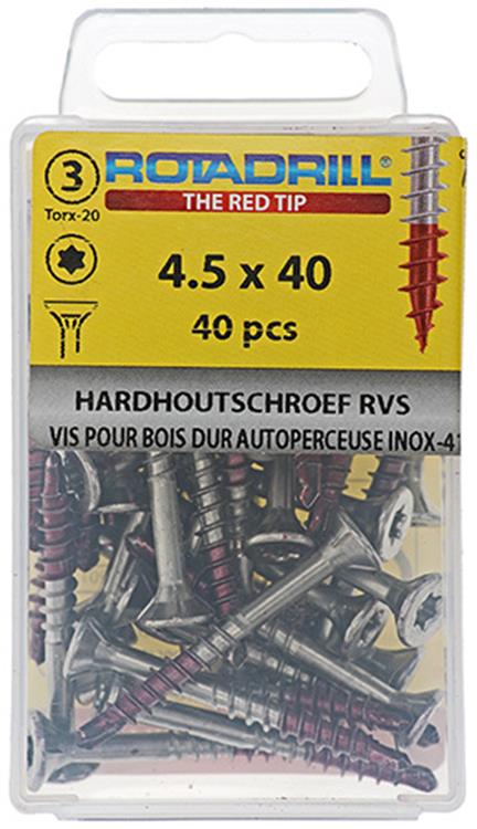 Rotadrill 1039901 - hardhoutschroef zelfb.sppls.rvs t25 4.5x40mm (40) | 6 stuks