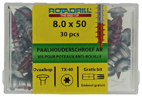 Rotadrill 1040020 - paalhouderschroef ar-coating tx 8.0x50mm (30) | 4 stuks