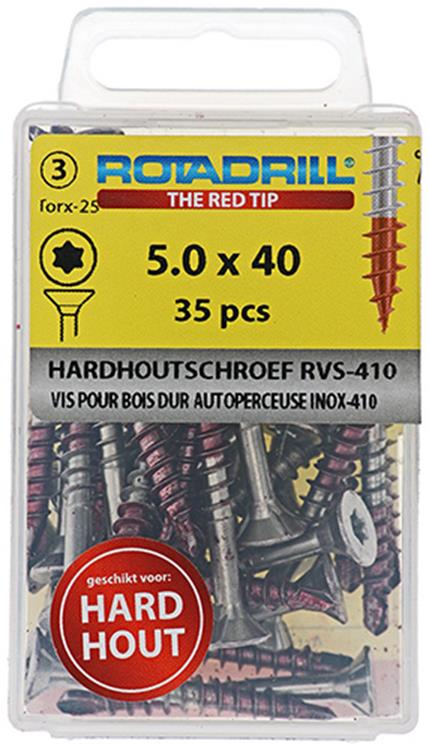 Rotadrill 1039903 - hardhoutschroef zelfb.sppls.rvs t25 5.0x40mm (35) | 6 stuks