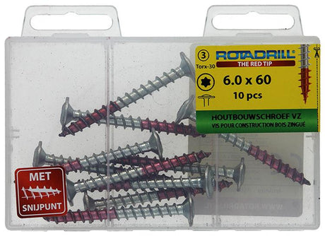 Rotadrill 1039918 - houtbouwschroef tellerkop vz tx 6.0x60mm(10) | 6 stuks