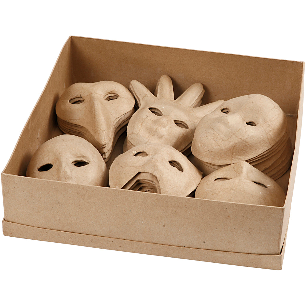 Creativ company handgemaakte papier-maché maskers - set van 60 stuks - 6 verschillende vormen - 12-21 cm - creatief masker maken