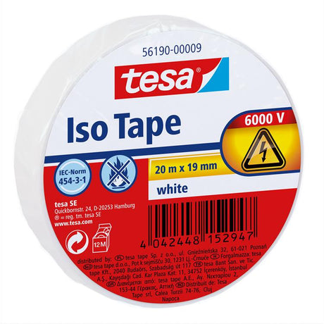 Tesa ® isolatietape - voor het isoleren en bundelen van elektrische kabels, soft pvc, 20m:19mm, wit