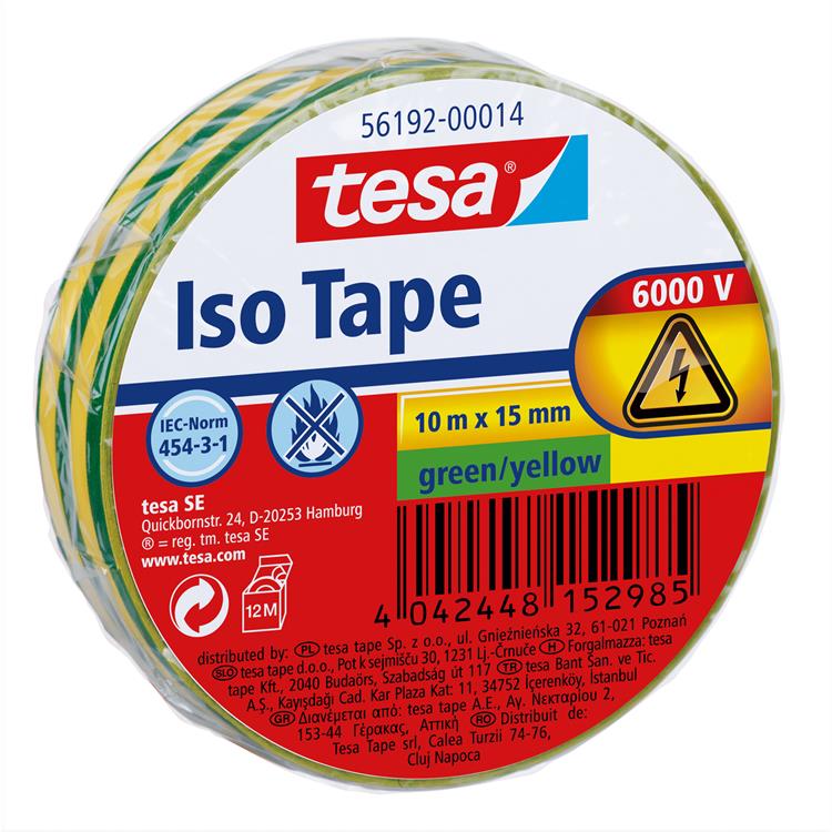 Tesa 56192-00014-22 isolatietape groen, geel (l x b) 10 m x 15 mm 1 stuk(s)