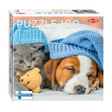 Tactic jigsaw puzzle cute kitten and sleepy dog, 100th.