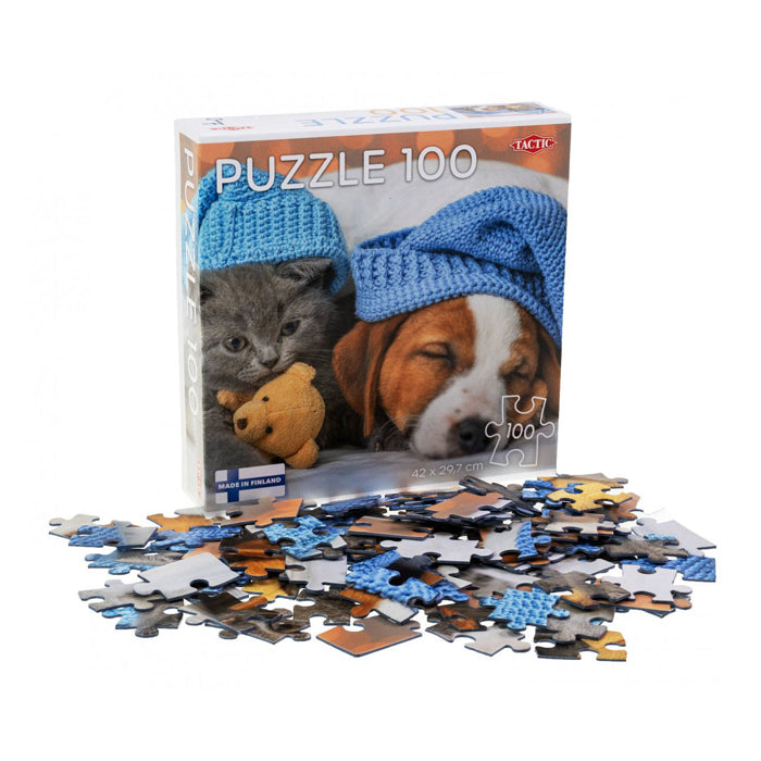 Tactic Jigsaw Puzzle Cute Kitten og Sleepy Dog, 100.