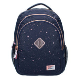 Milky kiss rugzak divine days donkerblauw met roze stippen, 3-vaks
