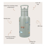 Kidzroom sweet cuddles - schoolbeker en drinkfles - 350ml - stainless steel - auto's - groen