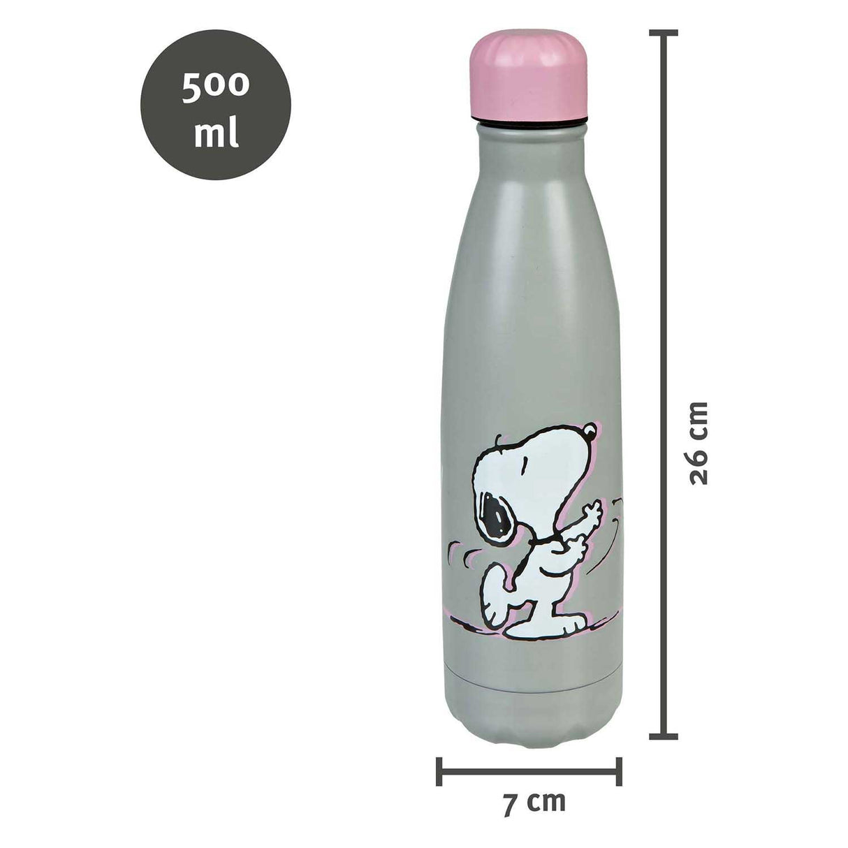 Undercover drinkfles snoopy 500ml geïsoleerd met schroefdop roze.