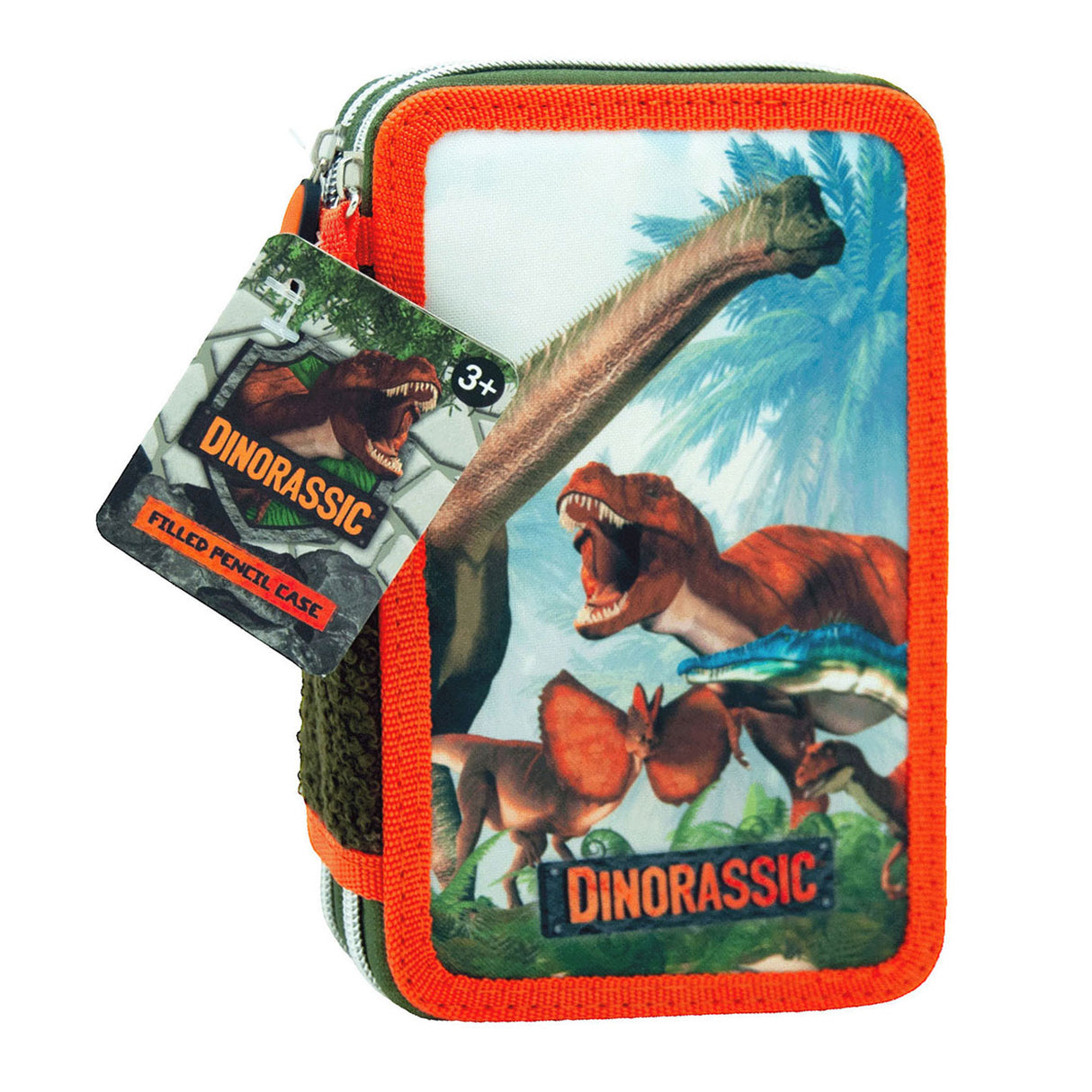 Speelgoed land dinorassic gevulde etui - 2 vaks pennenetui - 20 delig - groen