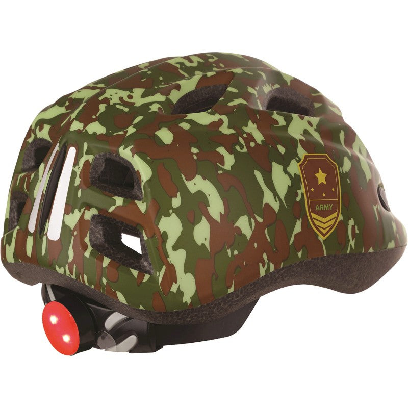 Polisport Junigoud Fahrradhelm S 52-56 cm Armee mit LED-Licht