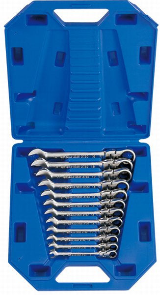 King tony set van platte-oogmoersleutels 8-19mm met ratel en pols 12cz. walizka